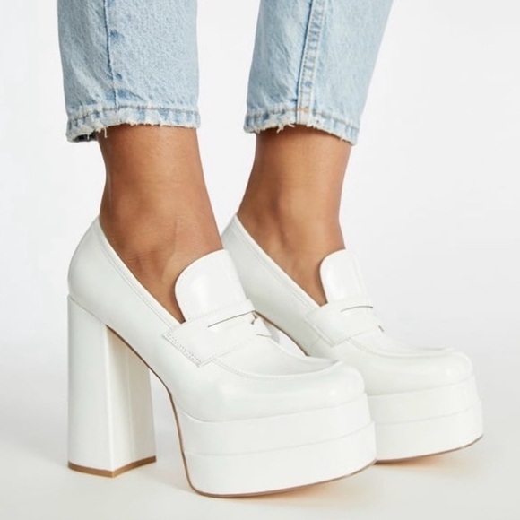 Qupid White Platform Block Heel Loafers - Picture 3 of 4